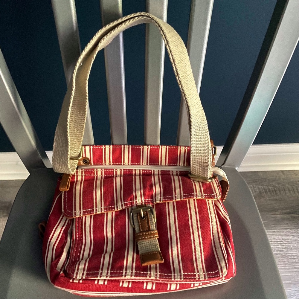NWT GAL Bag - Red & White w Tan Accents - Lots of Pockets & Adjustable Strap